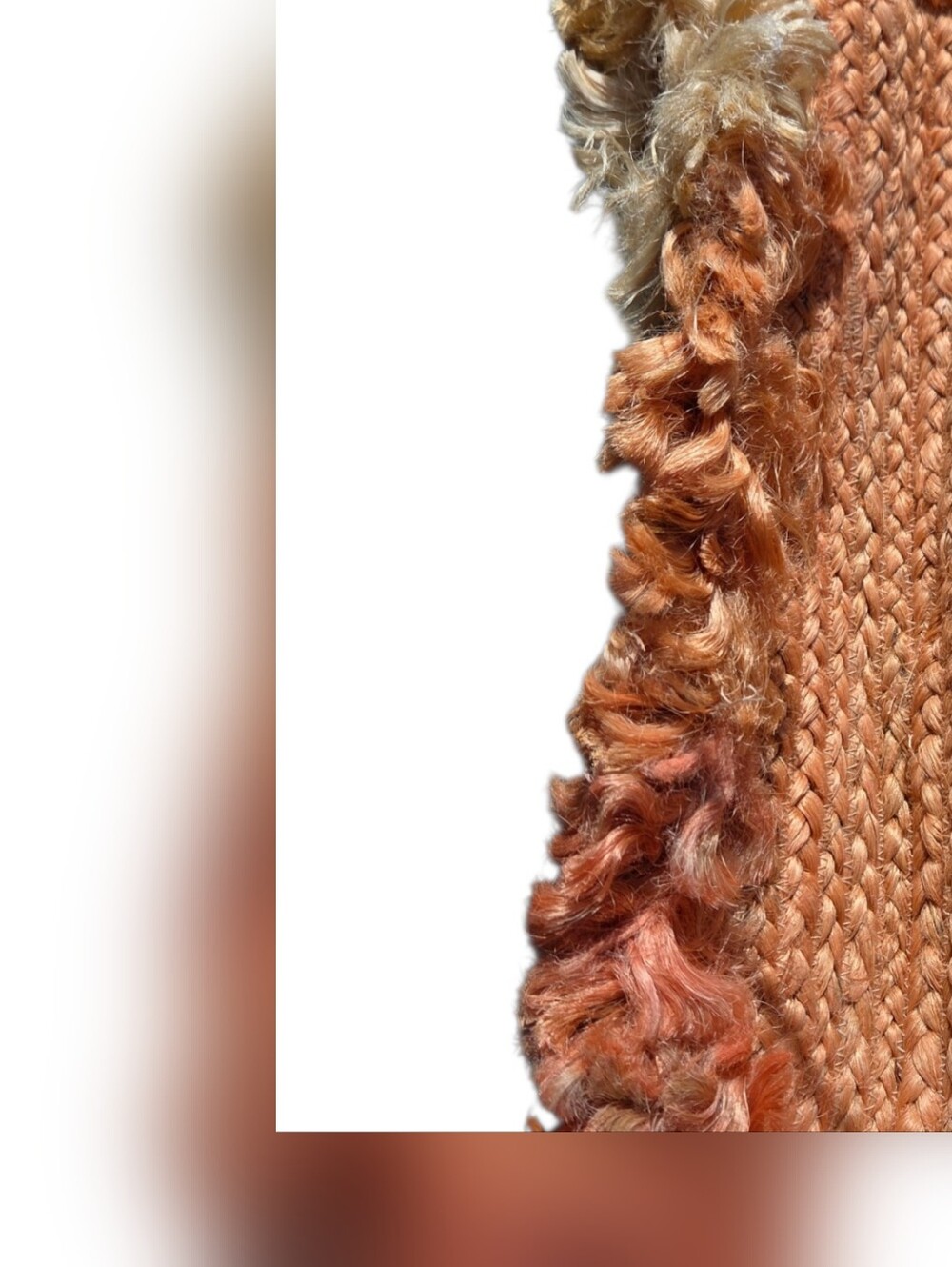 Shiraleah Lucia Tote 100% Jute. Beige, Orange & Coral Ombré Design. Fringe Sides - Picture 8 of 11